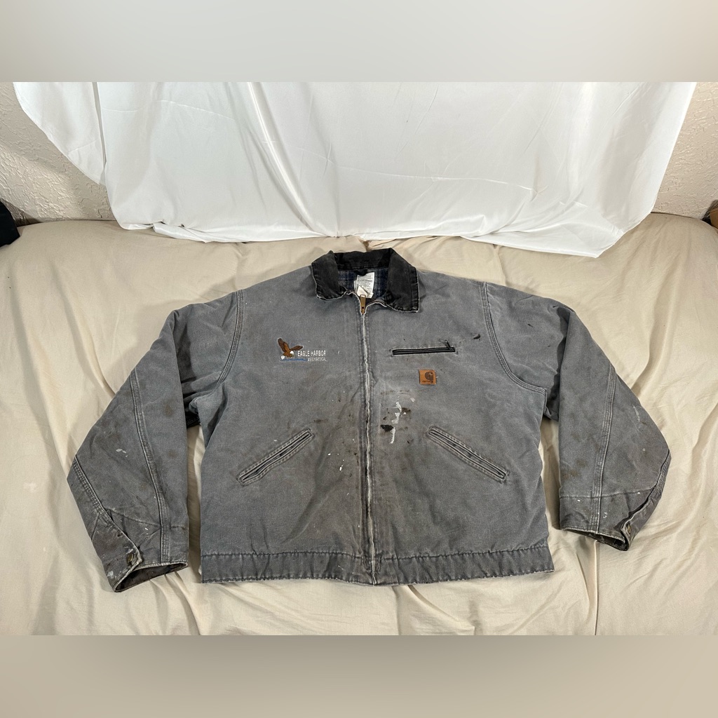 Vintage Carhartt Detroit Jacket J97 Mtl Metal Size Xl Grey Canvas Blanket Lined